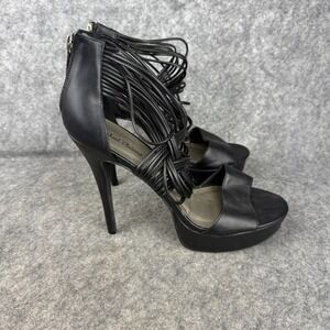 Black Open Toe Strappy Platform Stiletto Heels With Ankle Zipper Size 10 Y2K